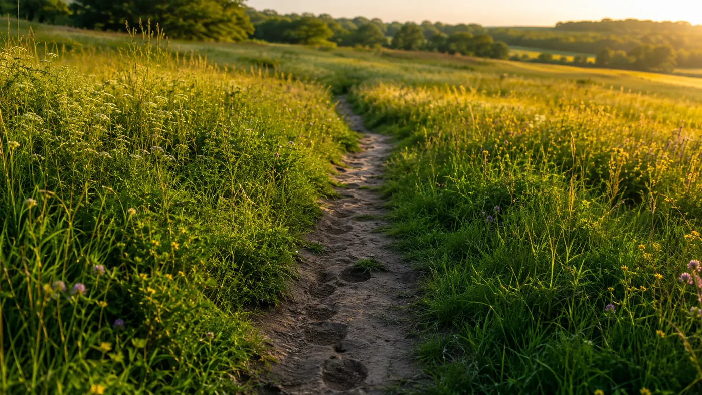Un sendero de tierra abierto entre la hierba alta de tanto pisarlo