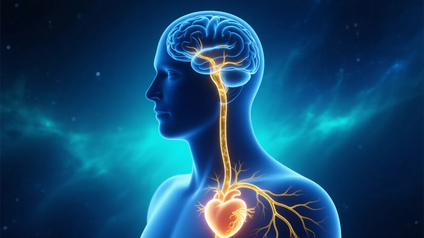 El nervio vago bajando desde el cerebro hasta el corazón, como un freno natural del cuerpo